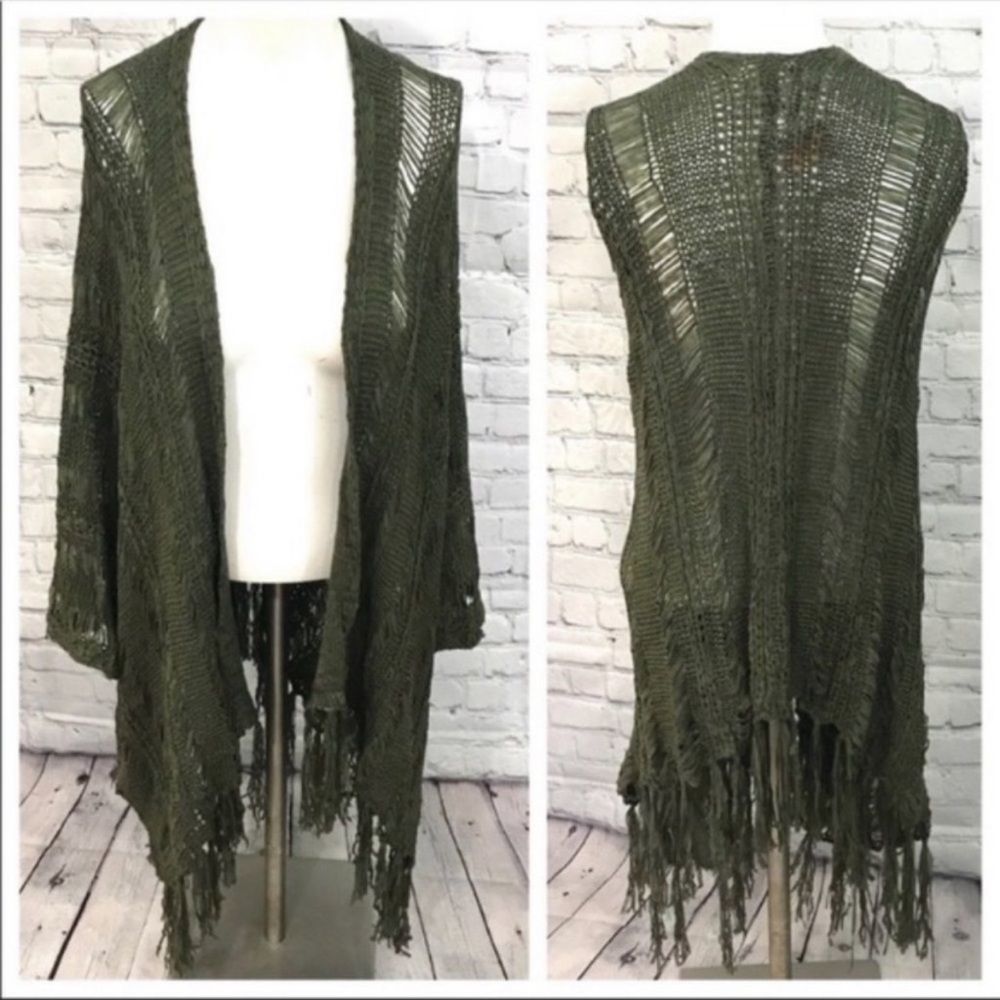 Threadzwear O&O Fringed Woven Cardigan Swim Coverup NWT - Picture 3 of 11
